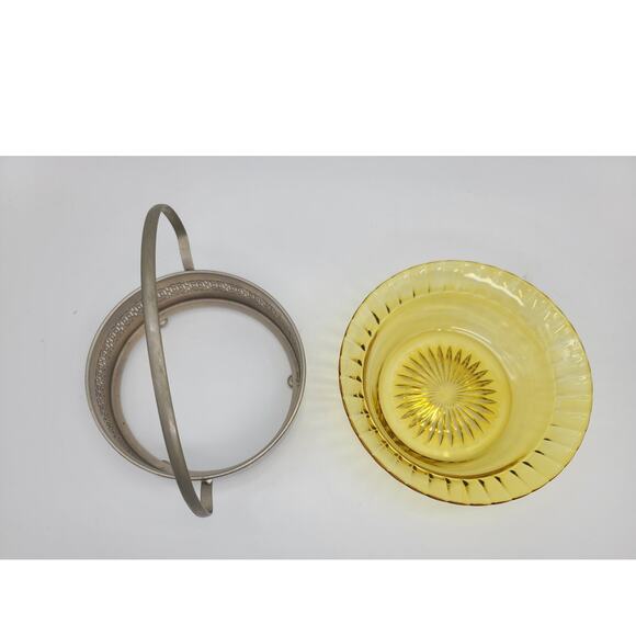 Vtg c1900s Heisey Glass Amber Bride Basket Royal Rochester Silver Repousse Stand - Picture 7 of 10